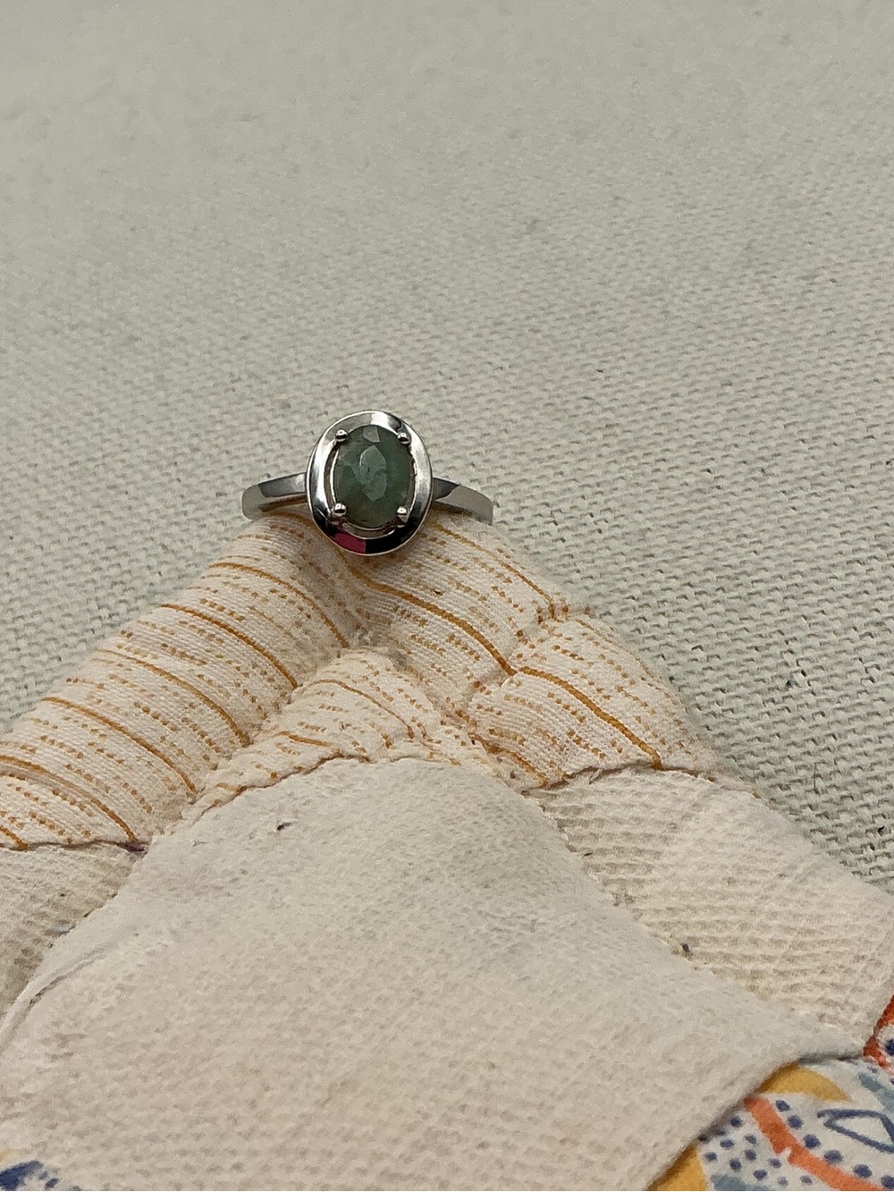 Sterling Silver Oval Emerald Gemstone Solitaire Ring